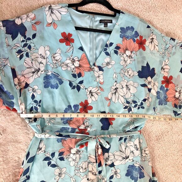 Lane Bryant Faux Wrap Dress 16 Floral Midi Sheer Ruffle Belted Feminine Girly - Picture 11 of 13